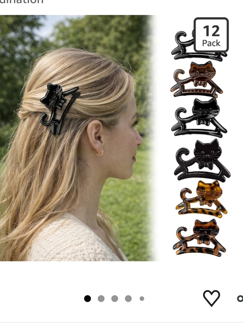Cat Shaped Hair Claw Clips - Mixed Black & Tortoiseshell (6 Pack)